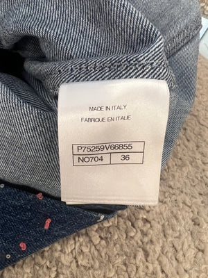 Chanel Métiers d'Art 2023 Denim Jacket with Pink and Silver Micro Sequin Details and Silver CC Logo Buttons Size FR 36 (UK 8)