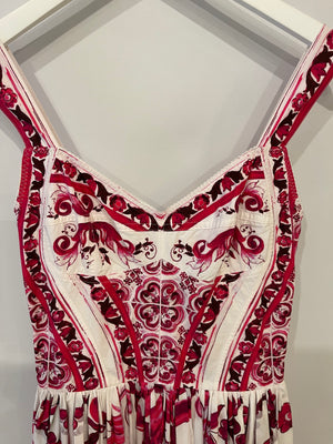 Dolce & Gabbana White and Pink Printed Sleeveless Maxi Dress Size IT 38 (UK 6)