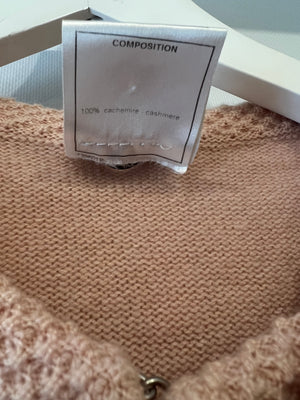 Chanel Spring 2005 Vintage Pink Cashmere Cardigan with Floral Crystals Size FR 38 (UK 10)