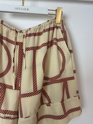 Toteme Silk Beige Long Sleeve Shirt and Shorts Set with Monogram Details Size XS (UK6)
