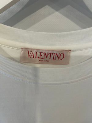 Valentino White T-Shirt with Multicolour Sequin Logo Size XS (UK 6)