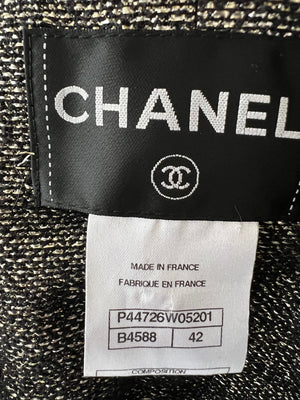 *HOT* Chanel 12/A Black and Silver Metallic Tweed Lined Pocket Jacket Size FR 42 (UK 14)