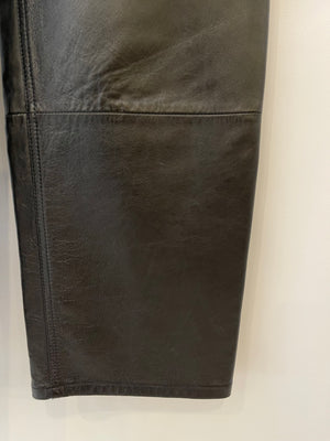 Celine Black Lulu Lambskin Leather Trousers with Gold Logo Button Detail Size 26 (UK 8) RRP £2,700