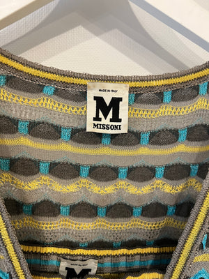 M Missoni Grey, Yellow and Blue Knit Cardigan and Top Chevron Set Size IT 44 (UK 12)