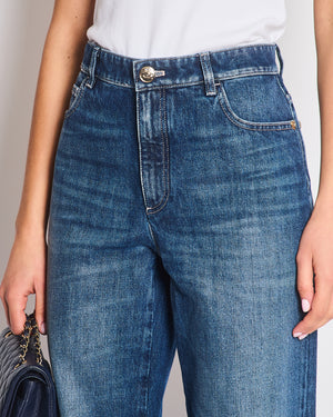 Chanel Blue Stone Wash High-Rise Camellia CC Jeans Size FR 40 (UK 12)