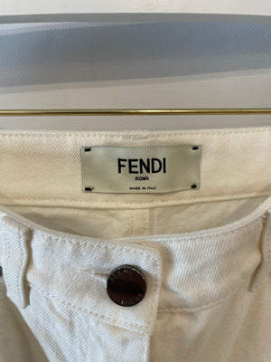 Fendi White Denim Jeans with FF Logo Detail Size IT 42 (UK 10)