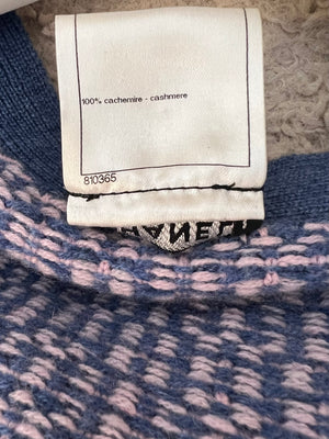 Chanel Blue and Pink Cashmere Knitted Cardigan with Braided Trim Detail Size FR 36 (UK 8)