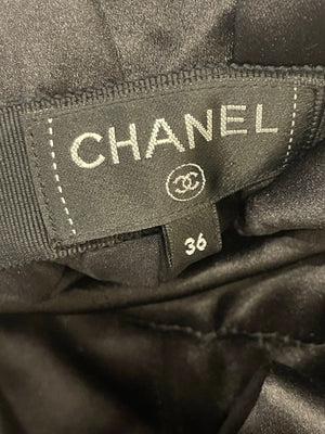 Chanel Black Satin Midi Skirt with CC Logo Detail Size FR 36 (UK 8)