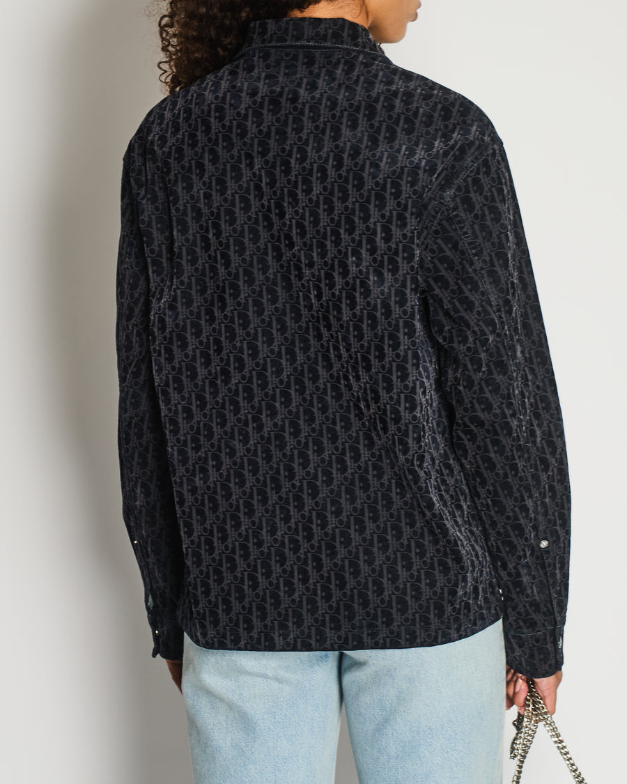 Christian Dior Navy Dior Oblique Velours-Effect Denim Jacket Size FR 46 (UK 18)