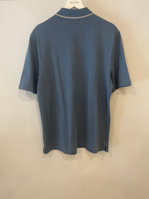 Hermes Menswear Blue Polo T-Shirt with Logo Detailing Size M (UK 10)