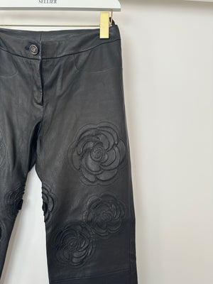 Chanel FW/2010 Black Leather Camellia Leather Pants Size FR 36 (UK 8) RRP: £4,170