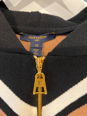 Louis Vuitton Black, Beige and White Cashmere Zipped Hoodie Monogram Jacket with Gold Details Size XS (UK 6)