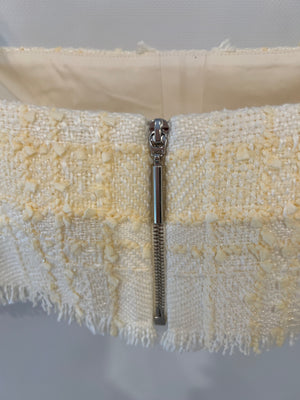 Alexis Cream and Butter Yellow Tweed Cropped Top with Fringe Trim Detail Size M (UK 10)