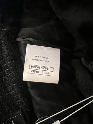Chanel Black Shimmery Sleeveless Tweed Bustier Top with Silver CC Logo Button Size FR 34 (UK 6)