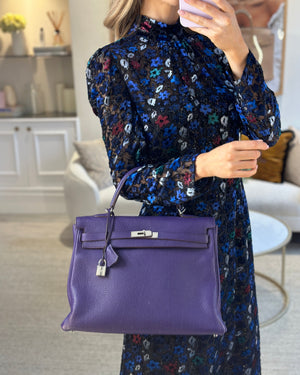 Hermès Kelly 35 Retourne Bag in Iris Togo Leather with Palladium Hardware