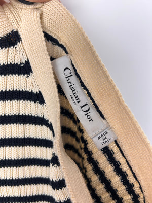 Christian Dior Ecru & Navy Striped Knit Halter Neck Top With Button Detail Size FR 36 (UK 8)