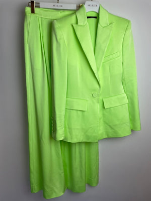 Alex Perry Neon Green Blazer and Tailored Wide Leg Trousers Set Size UK 8