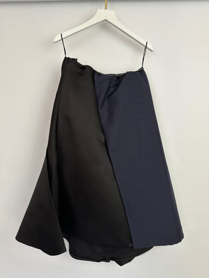 Christian Dior Vintage Black and Navy Silk Pannelled Strapless Midi Dress Size FR 38 (UK 10)