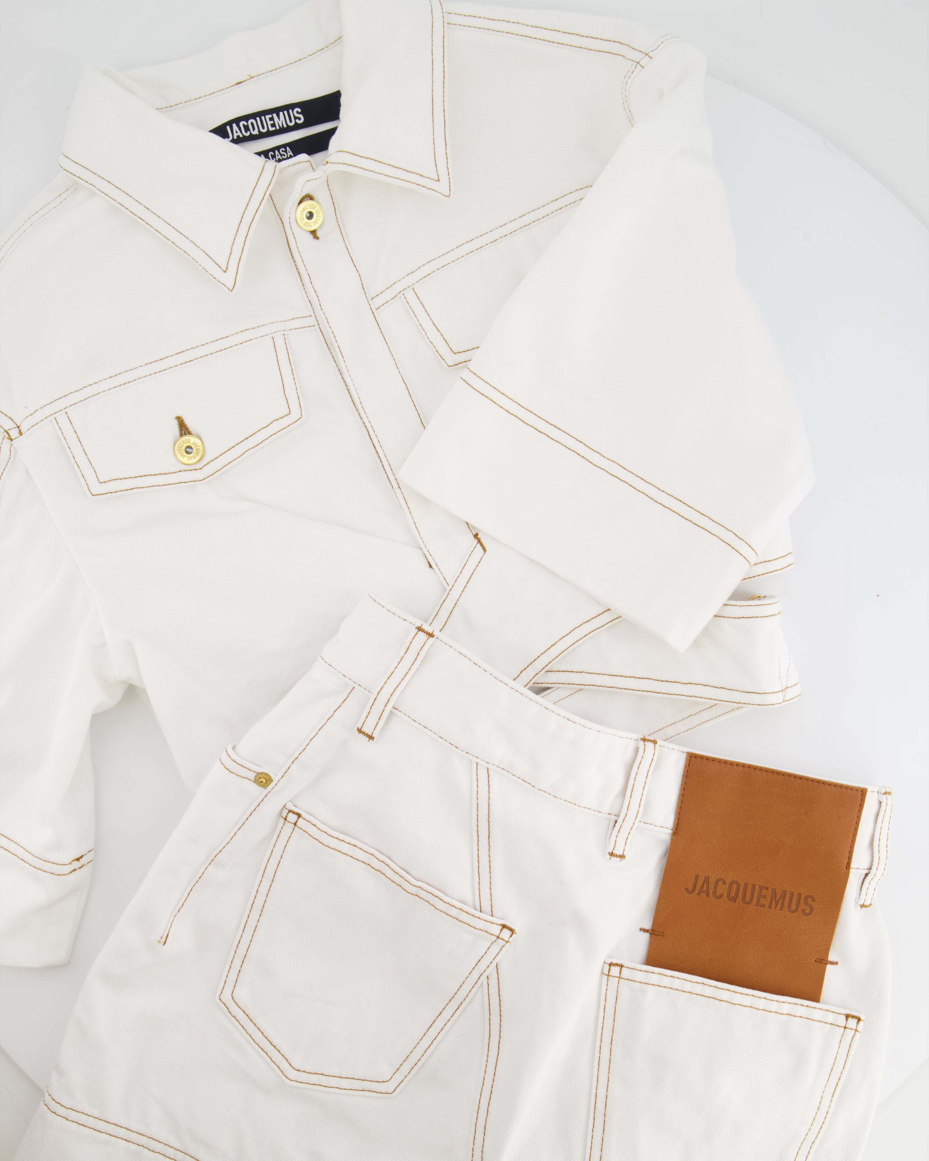Jacquemus La Casa Cream Denim Cropped Jacket and Mini Skirt