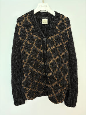 Chanel Black and Brown Quilted Mohair Cardigan with Silver Threads and Black Chain Button Details Size FR 34 (UK 6)