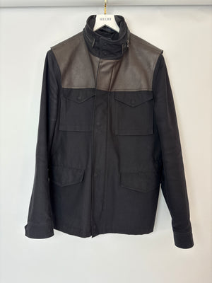 Lanvin Navy Menswear Pocketed Jacket with Leather Trim and Hooded Detail Size UK XL (EU 52)