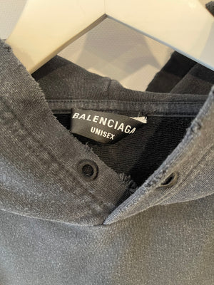Balenciaga Black Distressed Hoodie with BB Logo Details Size S (UK 8)