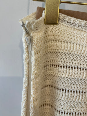 Fendi Cream Crochet Midi Skirt with Black and Brown Trim Detail Size IT 42 (UK 10)
