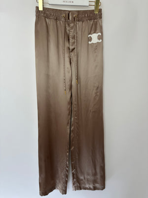 Celine Beige Silk Track Pants with Triomphe Logo and Stripe Detail Size FR 34 (UK 6)