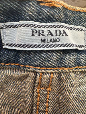 Prada Blue Denim Shorts with Logo Plaque Detail Size IT 40 (UK 8)