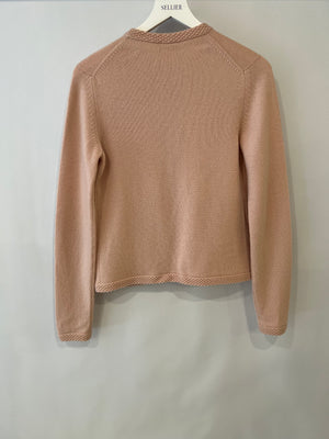 Chanel Spring 2005 Vintage Pink Cashmere Cardigan with Floral Crystals Size FR 38 (UK 10)