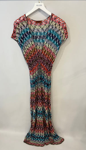 Missoni Mare Multicolour Scalloped Crochet Maxi Beach Cover Up Dress with Side Slits Size IT 44 (UK 12)