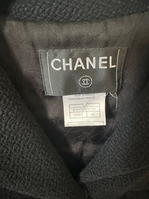 *FIRE PRICE* Chanel 02A Black Wool Jacket with Zips on The Sleeves & Leather Buttons Size FR 42 (UK 14)