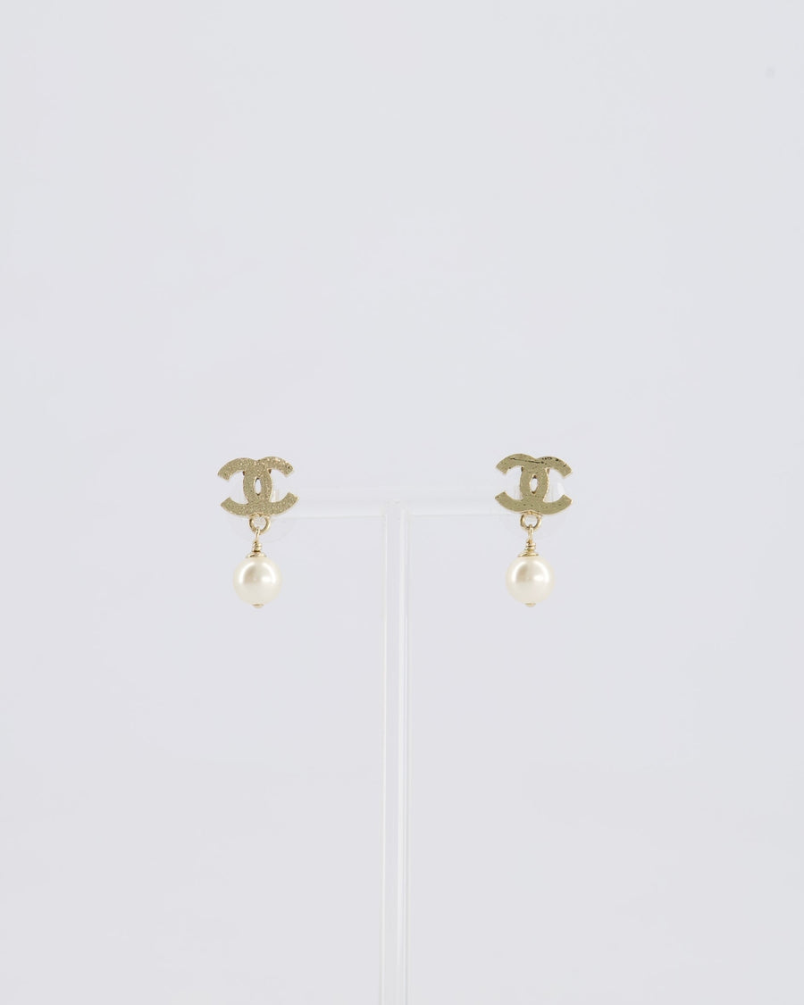 Chanel Gold CC and Pearl Drop Earrings