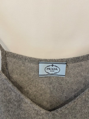Prada Grey Cashmere Sleeveless Midi Dress with Black Lace Trim Detail Size IT 36 (UK 4)