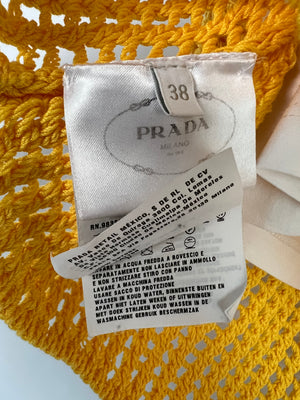 Prada Yellow Crochet Knitted Top and Skirt Set Size IT 38 (UK 6)