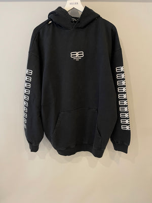 Balenciaga Black Distressed Hoodie with BB Logo Details Size S (UK 8)