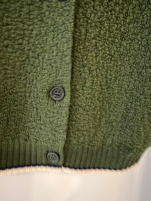 Miu Miu Green Knit Cardigan with Cream and Navy Trim Details Size IT 40 (UK 8)