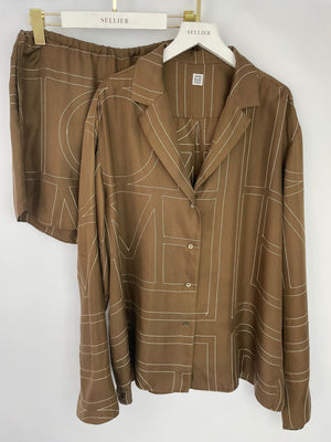Toteme Brown Monogram Silk Shirt and Shorts Set Size DK38 (UK12)