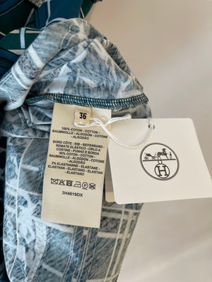 Hermès Green and Blue "Tartan et Chaines Milano" T-Shirt Size FR 36 (UK 8) RRP £680