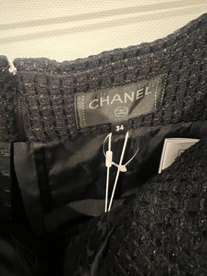 Chanel Black Shimmery Sleeveless Tweed Bustier Top with Silver CC Logo Button Size FR 34 (UK 6)