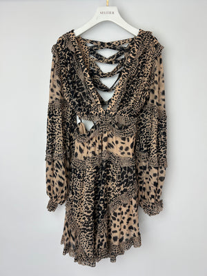 Zimmermann Brown Long Sleeve Leopard Print Cut-Out Ruched Midi Dress Size 0 (UK 8)