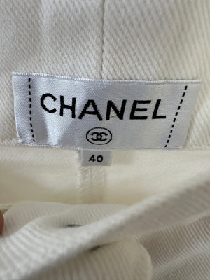 Chanel White Wide-Leg Denim Jeans with Pleat Detail FR 40 (UK 12)