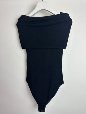 Alaïa Black Off-Shoulder Knit Bodysuit Size IT 38 (UK 6) RRP £750
