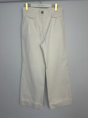 Chanel White Wide-Leg Denim Jeans with Pleat Detail FR 40 (UK 12)