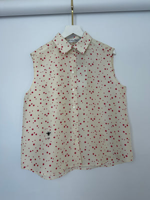 Christian Dior Cream and Red Polka Dot Sleeveless Silk Button Down Blouse Size FR 40 (UK 12)