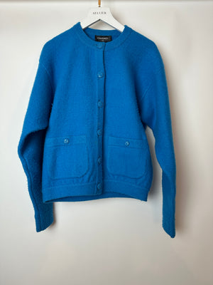 Chanel 22/B Blue Round Neck Button Down Cardigan with CC Button Detail FR 34 (UK 6)