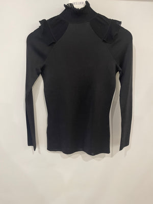 Hermès Black Ruffle Long Sleeve Top with Collar Detail Size FR 34 (UK 6)