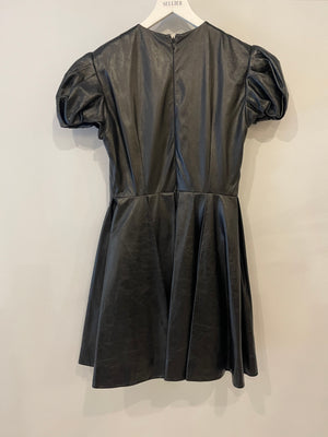 Christian Dior Black Leather Mini Short Sleeve Dress with CD Logo Detail Size FR 38 (UK 10)