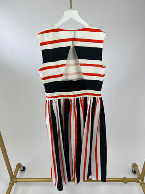 Dolce & Gabbana Red Striped Print Halter Neck Pleated Midi Dress IT 44 (UK 12)