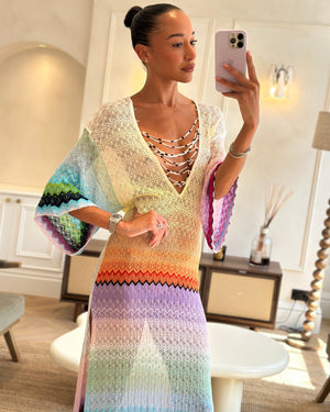 Missoni Multicolour Zigzag Beach Cover-Up Short Sleeve Maxi Dress Size IT 38 (UK 6)